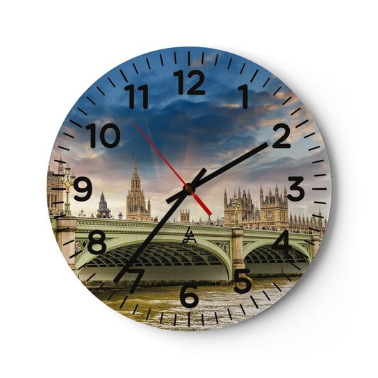 Zegar ścienny - Czas stanął w Imperium - 30x30cm - Miasto Londyn Architektura - Okrągły zegar ścienny - Nowoczeny Stylowy Zegar do salonu do kuchni - Cichy i Modny zegar ARTTOR