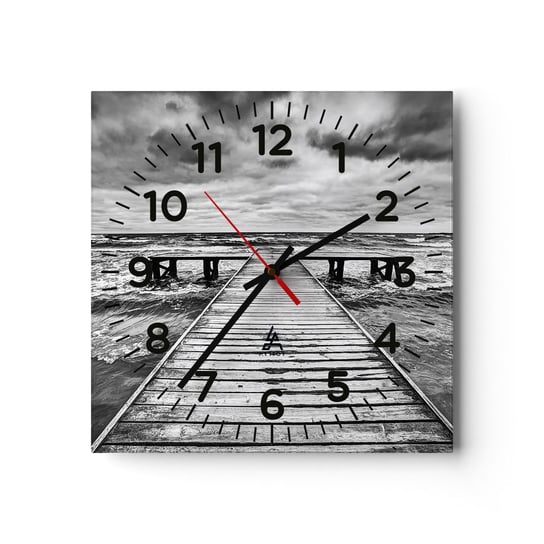 Zegar ścienny - Czekam na wiatr, co rozgoni… - 30x30cm - Krajobraz Drewniany Pomost Morze - Kwadratowy zegar ścienny - Nowoczeny Stylowy Zegar do salonu do kuchni - Cichy i Modny zegar ARTTOR