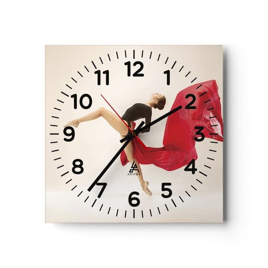Zegar ścienny - Czerwone i czarne - 30x30cm - Baletnica Taniec Balet - Kwadratowy zegar ścienny - Nowoczeny Stylowy Zegar do salonu do kuchni - Cichy i Modny zegar ARTTOR