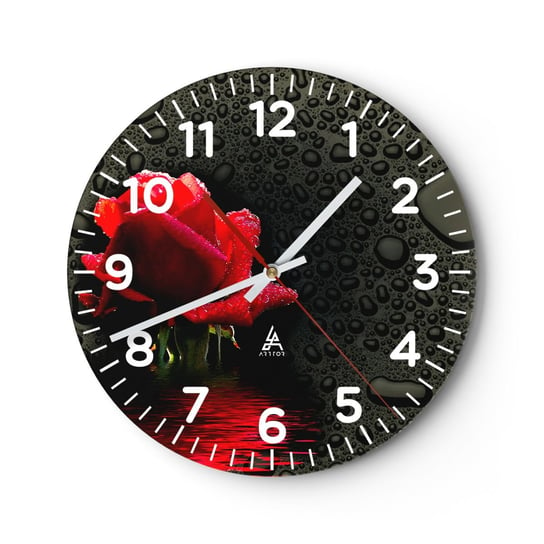 Zegar ścienny - Czerwone i czarne - 30x30cm - Kwiaty Róża Woda - Okrągły zegar ścienny - Nowoczeny Stylowy Zegar do salonu do kuchni - Cichy i Modny zegar ARTTOR