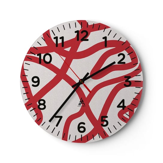 Zegar ścienny - Czerwono na białym - 30x30cm - Minimalizm Sztuka Linie - Okrągły zegar ścienny - Nowoczeny Stylowy Zegar do salonu do kuchni - Cichy i Modny zegar ARTTOR