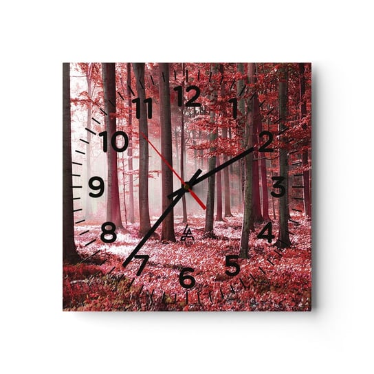 Zegar ścienny - Czerwony równie piękny - 30x30cm - Krajobraz Las Drzewa - Kwadratowy zegar ścienny - Nowoczeny Stylowy Zegar do salonu do kuchni - Cichy i Modny zegar ARTTOR