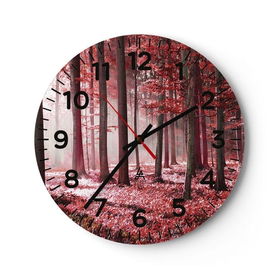 Zegar ścienny - Czerwony równie piękny - 30x30cm - Krajobraz Las Drzewa - Okrągły zegar ścienny - Nowoczeny Stylowy Zegar do salonu do kuchni - Cichy i Modny zegar ARTTOR