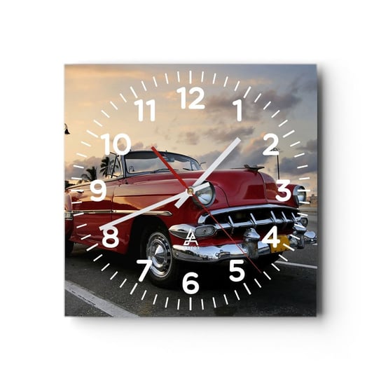 Zegar ścienny - Czerwony żar tropików - 40x40cm - Samochód Motoryzacja Vintage - Kwadratowy zegar szklany - Nowoczeny Stylowy Zegar do salonu do kuchni - Cichy i Modny zegar ARTTOR