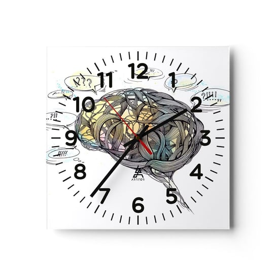 Zegar ścienny - Człowiek - wielka zagadka - 30x30cm - Abstrakcja Mózg Grafika - Kwadratowy zegar ścienny - Nowoczeny Stylowy Zegar do salonu do kuchni - Cichy i Modny zegar ARTTOR