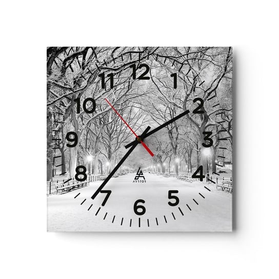 Zegar ścienny - Cztery pory roku – zima - 30x30cm - Śnieg Zima Park - Kwadratowy zegar ścienny - Nowoczeny Stylowy Zegar do salonu do kuchni - Cichy i Modny zegar ARTTOR