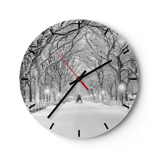 Zegar ścienny - Cztery pory roku – zima - 30x30cm - Śnieg Zima Park - Okrągły zegar na szkle - Nowoczeny Stylowy Zegar do salonu do kuchni - Cichy i Modny zegar ARTTOR