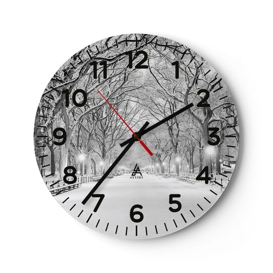 Zegar ścienny - Cztery pory roku – zima - 30x30cm - Śnieg Zima Park - Okrągły zegar ścienny - Nowoczeny Stylowy Zegar do salonu do kuchni - Cichy i Modny zegar ARTTOR