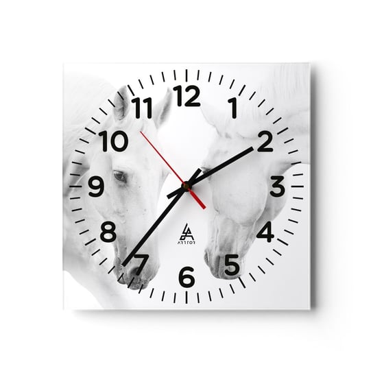 Zegar ścienny - Czy to jest przyjaźń…? - 30x30cm - Konie Natura Zwierzęta - Kwadratowy zegar ścienny - Nowoczeny Stylowy Zegar do salonu do kuchni - Cichy i Modny zegar ARTTOR