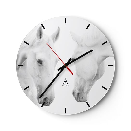 Zegar ścienny - Czy to jest przyjaźń…? - 30x30cm - Konie Natura Zwierzęta - Okrągły zegar na szkle - Nowoczeny Stylowy Zegar do salonu do kuchni - Cichy i Modny zegar ARTTOR