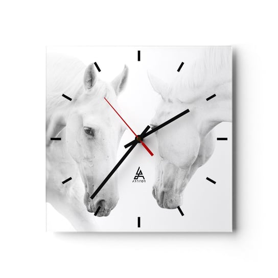 Zegar ścienny - Czy to jest przyjaźń…? - 40x40cm - Konie Natura Zwierzęta - Kwadratowy zegar ścienny - Nowoczeny Stylowy Zegar do salonu do kuchni - Cichy i Modny zegar ARTTOR
