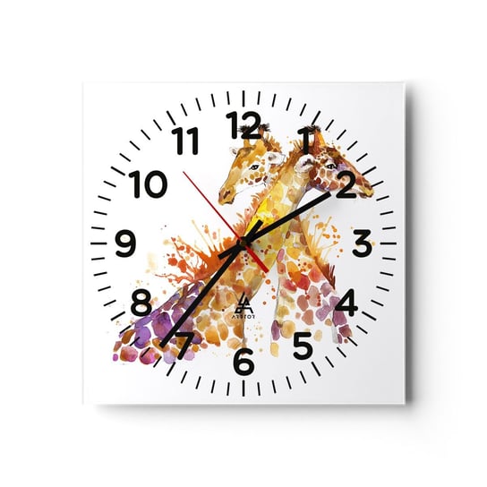 Zegar ścienny - Czy to jest przyjaźń czy to jest kochanie? - 30x30cm - Zwierzęta Żyrafa Grafika - Kwadratowy zegar ścienny - Nowoczeny Stylowy Zegar do salonu do kuchni - Cichy i Modny zegar ARTTOR