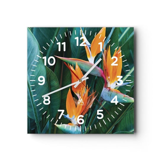 Zegar ścienny - Czy to kwiat, czy to ptak? - 30x30cm - Strelicja Królewska Kwiat Afryka - Kwadratowy zegar ścienny - Nowoczeny Stylowy Zegar do salonu do kuchni - Cichy i Modny zegar ARTTOR