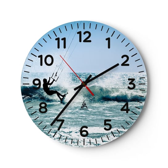 Zegar ścienny - Daj się ponieść - 30x30cm - Sport Kitesurfing Morze - Okrągły zegar ścienny - Nowoczeny Stylowy Zegar do salonu do kuchni - Cichy i Modny zegar ARTTOR