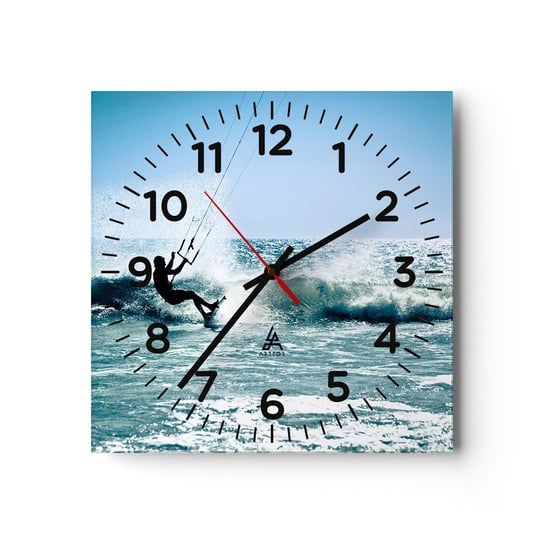Zegar ścienny - Daj się ponieść - 40x40cm - Sport Kitesurfing Morze - Kwadratowy zegar szklany - Nowoczeny Stylowy Zegar do salonu do kuchni - Cichy i Modny zegar ARTTOR