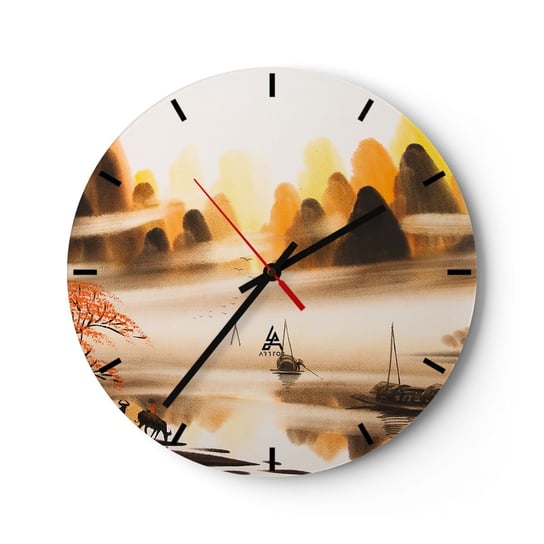Zegar ścienny - Dalej niż na Dalekim Wschodzie - 30x30cm - Chiny Pejzaż Azja - Okrągły zegar na szkle - Nowoczeny Stylowy Zegar do salonu do kuchni - Cichy i Modny zegar ARTTOR