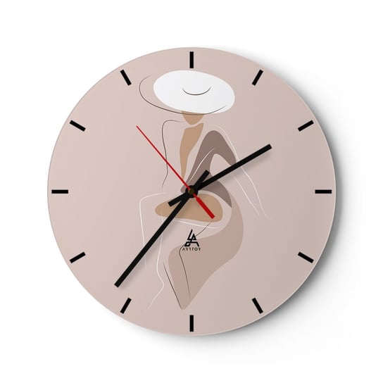 Zegar ścienny - Damą być - 30x30cm - Grafika Kobieta Kobieta W Kapeluszu - Okrągły zegar na szkle - Nowoczeny Stylowy Zegar do salonu do kuchni - Cichy i Modny zegar ARTTOR