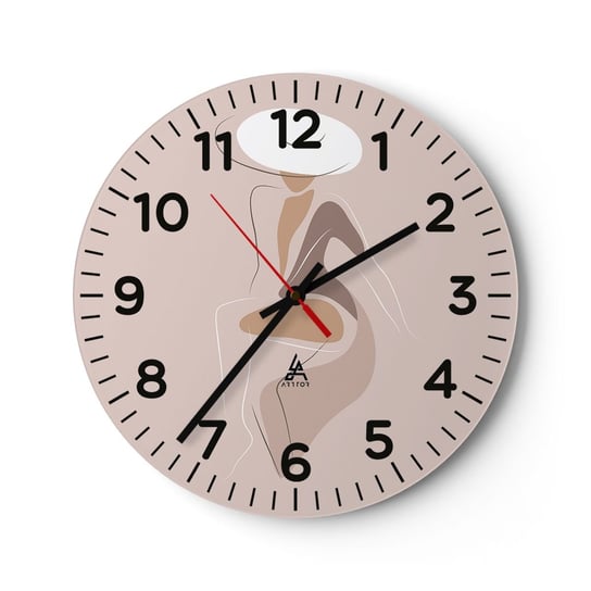 Zegar ścienny - Damą być - 30x30cm - Grafika Kobieta Kobieta W Kapeluszu - Okrągły zegar ścienny - Nowoczeny Stylowy Zegar do salonu do kuchni - Cichy i Modny zegar ARTTOR