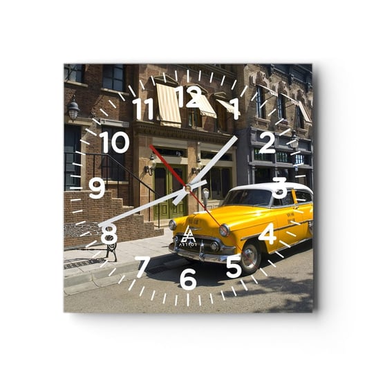 Zegar ścienny - Dawno temu w Ameryce - 30x30cm - Miasto Taxi Nowy Jork - Kwadratowy zegar ścienny - Nowoczeny Stylowy Zegar do salonu do kuchni - Cichy i Modny zegar ARTTOR
