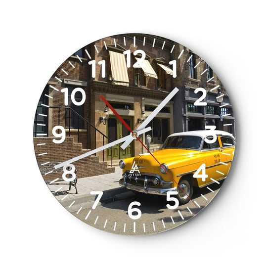 Zegar ścienny - Dawno temu w Ameryce - 30x30cm - Miasto Taxi Nowy Jork - Okrągły zegar ścienny - Nowoczeny Stylowy Zegar do salonu do kuchni - Cichy i Modny zegar ARTTOR