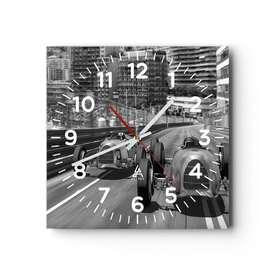 Zegar ścienny - Dawno temu w Monte Carlo - 30x30cm - Motoryzacja Wyścig Vintage - Kwadratowy zegar ścienny - Nowoczeny Stylowy Zegar do salonu do kuchni - Cichy i Modny zegar ARTTOR