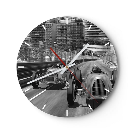 Zegar ścienny - Dawno temu w Monte Carlo - 30x30cm - Motoryzacja Wyścig Vintage - Okrągły zegar na szkle - Nowoczeny Stylowy Zegar do salonu do kuchni - Cichy i Modny zegar ARTTOR