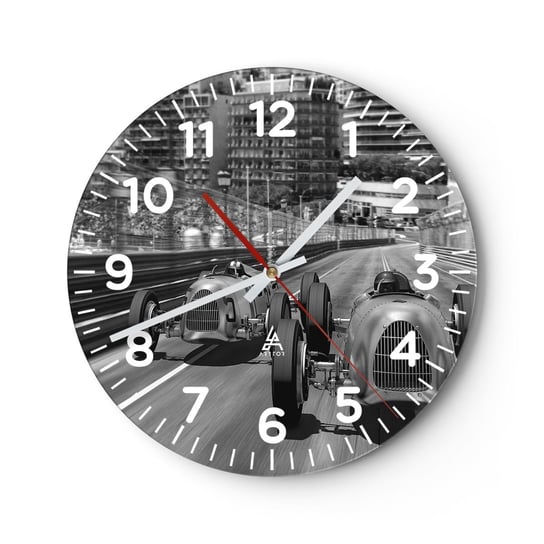 Zegar ścienny - Dawno temu w Monte Carlo - 30x30cm - Motoryzacja Wyścig Vintage - Okrągły zegar ścienny - Nowoczeny Stylowy Zegar do salonu do kuchni - Cichy i Modny zegar ARTTOR