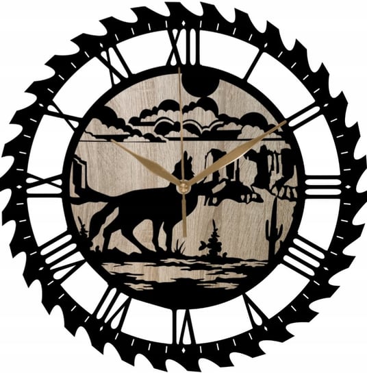 Zegar Ścienny Dekoracyjny Wilk w Lesie z Ostrzem Piły 35 cm Inna marka