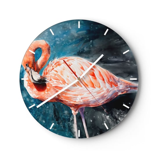 Zegar ścienny - Dekoracyjny z natury - 30x30cm - Flaming Ptak Natura - Okrągły zegar na szkle - Nowoczeny Stylowy Zegar do salonu do kuchni - Cichy i Modny zegar ARTTOR