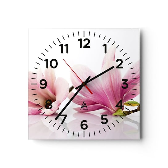 Zegar ścienny - Delikatne jak powiew wiosny - 30x30cm - Kwiat Magnolia Natura - Kwadratowy zegar ścienny - Nowoczeny Stylowy Zegar do salonu do kuchni - Cichy i Modny zegar ARTTOR
