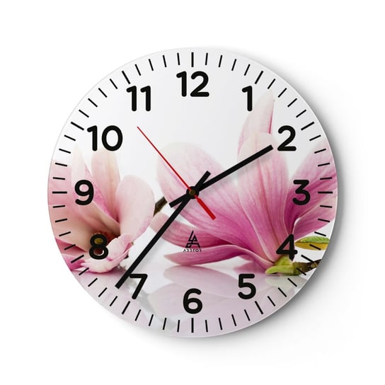 Zegar ścienny - Delikatne jak powiew wiosny - 40x40cm - Kwiat Magnolia Natura - Okrągły zegar szklany - Nowoczeny Stylowy Zegar do salonu do kuchni - Cichy i Modny zegar ARTTOR