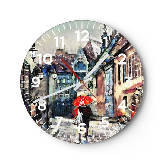 Zegar ścienny - Deszcz dla dwojga - 40x40cm - Miasto Architektura Stare Miasto - Okrągły zegar szklany - Nowoczeny Stylowy Zegar do salonu do kuchni - Cichy i Modny zegar ARTTOR