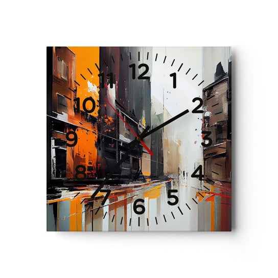 Zegar ścienny - Deszczowy dzień - 30x30cm - Architektura Sztuka Nowoczesna Miasto - Kwadratowy zegar ścienny - Nowoczeny Stylowy Zegar do salonu do kuchni - Cichy i Modny zegar ARTTOR