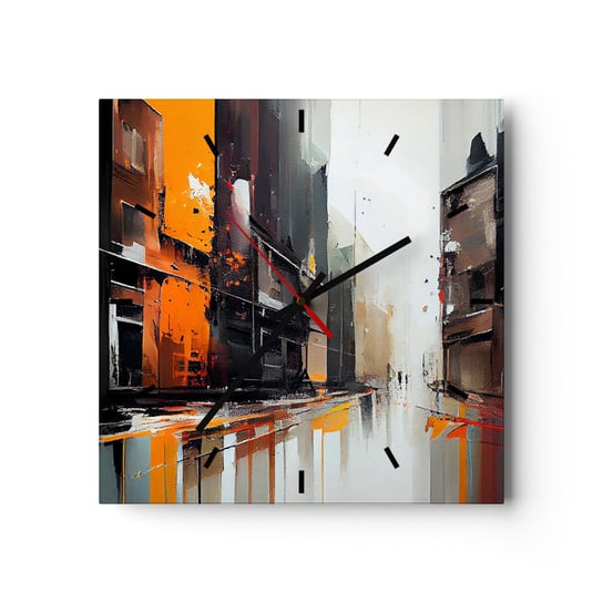 Zegar ścienny - Deszczowy dzień - 40x40cm - Architektura Sztuka Nowoczesna Miasto - Kwadratowy zegar ścienny - Nowoczeny Stylowy Zegar do salonu do kuchni - Cichy i Modny zegar ARTTOR