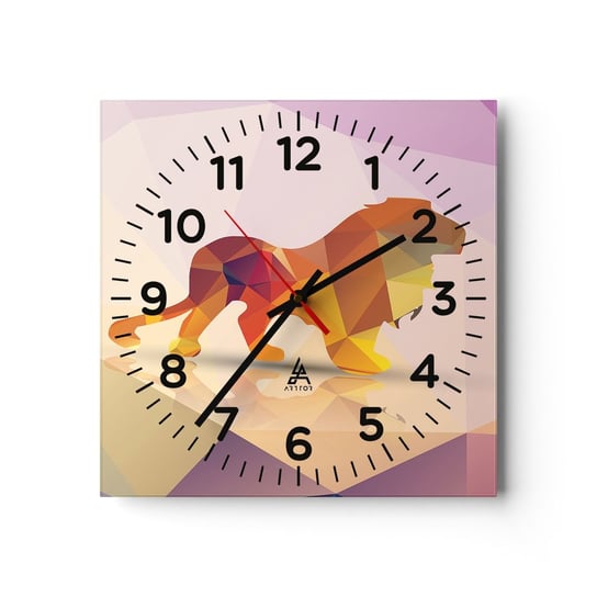 Zegar ścienny - Diamentowy król - 30x30cm - Zwierzęta Lew Figura Geometryczna - Kwadratowy zegar ścienny - Nowoczeny Stylowy Zegar do salonu do kuchni - Cichy i Modny zegar ARTTOR