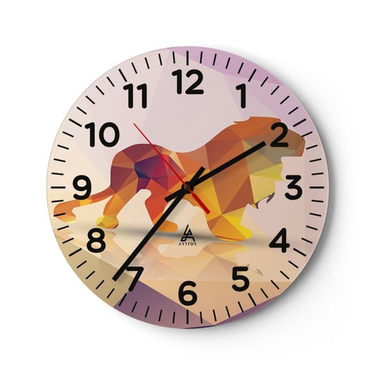 Zegar ścienny - Diamentowy król - 30x30cm - Zwierzęta Lew Figura Geometryczna - Okrągły zegar ścienny - Nowoczeny Stylowy Zegar do salonu do kuchni - Cichy i Modny zegar ARTTOR