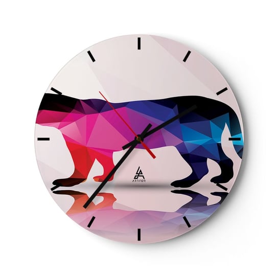 Zegar ścienny - Dimentowa pantera - 30x30cm - Zwierzęta Pantera Figura Geometryczna - Okrągły zegar na szkle - Nowoczeny Stylowy Zegar do salonu do kuchni - Cichy i Modny zegar ARTTOR