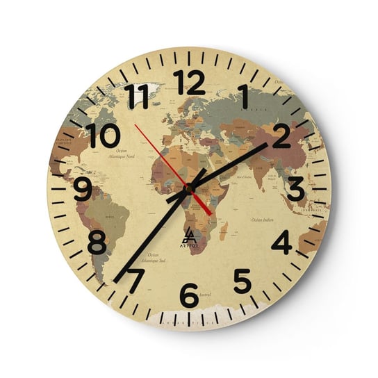 Zegar ścienny - Dla ciebie - cały świat - 30x30cm - Mapa Świata Kontynenty Podróże - Okrągły zegar ścienny - Nowoczeny Stylowy Zegar do salonu do kuchni - Cichy i Modny zegar ARTTOR