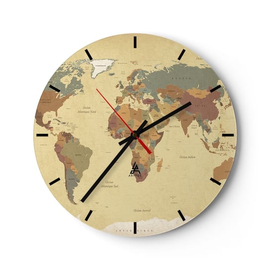 Zegar ścienny - Dla ciebie - cały świat - 40x40cm - Mapa Świata Kontynenty Podróże - Okrągły zegar ścienny - Nowoczeny Stylowy Zegar do salonu do kuchni - Cichy i Modny zegar ARTTOR
