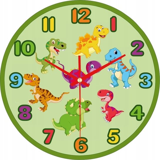 Zegar Ścienny Dla Dzieci Dinozaury Kolorowe 30Cm Plexido
