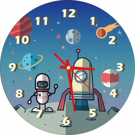 Zegar Ścienny Dla Dzieci Kosmos Robot Rakieta 30Cm Plexido