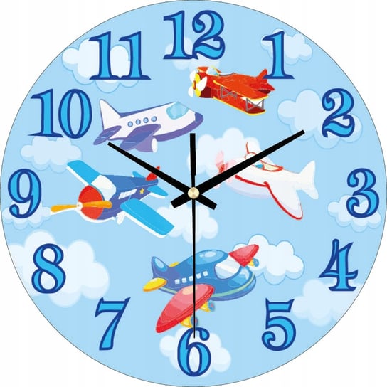 Zegar Ścienny Dla Dzieci Samoloty Dla Chłopca 30cm Plexido