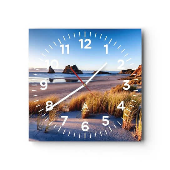 Zegar ścienny - Dla poszukiwaczy spokoju - 40x40cm - Wydmy Plaża Natura - Kwadratowy zegar szklany - Nowoczeny Stylowy Zegar do salonu do kuchni - Cichy i Modny zegar ARTTOR