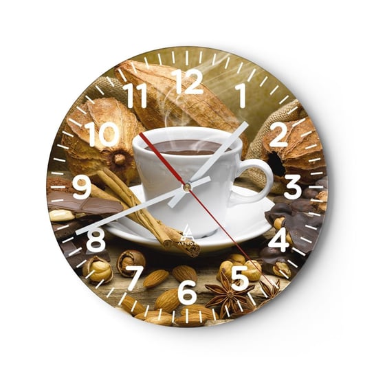 Zegar ścienny - Dla poszukiwaczy wrażeń - 40x40cm - Gastronomia Czekolada Kawa - Okrągły zegar szklany - Nowoczeny Stylowy Zegar do salonu do kuchni - Cichy i Modny zegar ARTTOR