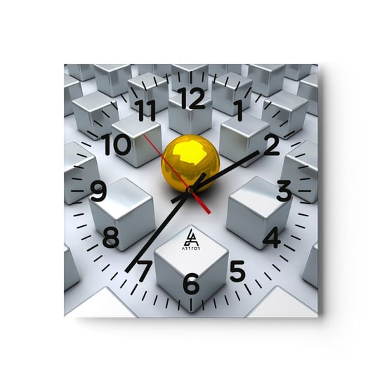 Zegar ścienny - Dlaczego ja? Kompozycja geometryczna - 30x30cm - Abstrakcja 3D Grafika - Kwadratowy zegar ścienny - Nowoczeny Stylowy Zegar do salonu do kuchni - Cichy i Modny zegar ARTTOR