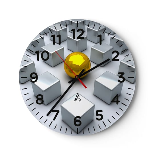 Zegar ścienny - Dlaczego ja? Kompozycja geometryczna - 30x30cm - Abstrakcja 3D Grafika - Okrągły zegar ścienny - Nowoczeny Stylowy Zegar do salonu do kuchni - Cichy i Modny zegar ARTTOR
