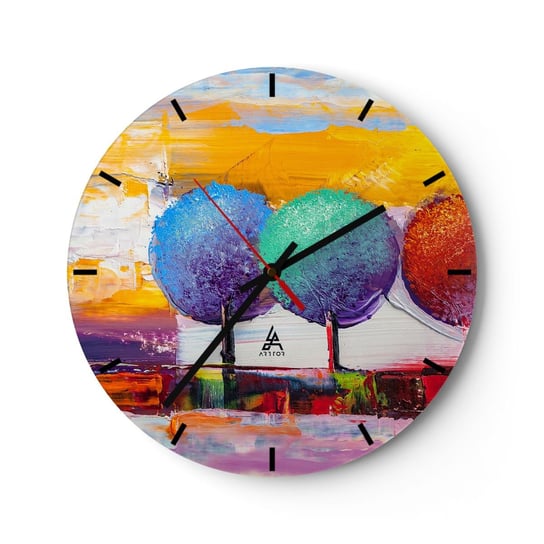 Zegar ścienny - Do trzech razy sztuka - 30x30cm - Krajobraz Drzewa Sztuka - Okrągły zegar na szkle - Nowoczeny Stylowy Zegar do salonu do kuchni - Cichy i Modny zegar ARTTOR
