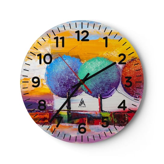 Zegar ścienny - Do trzech razy sztuka - 30x30cm - Krajobraz Drzewa Sztuka - Okrągły zegar ścienny - Nowoczeny Stylowy Zegar do salonu do kuchni - Cichy i Modny zegar ARTTOR