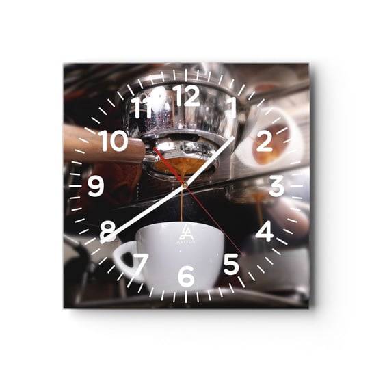 Zegar ścienny - Dobra chwila dnia - 30x30cm - Kawa Ekspres Do Kawy Barista - Kwadratowy zegar ścienny - Nowoczeny Stylowy Zegar do salonu do kuchni - Cichy i Modny zegar ARTTOR