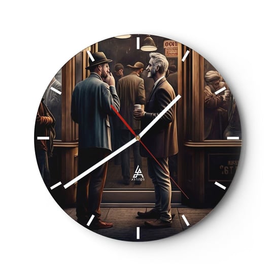 Zegar ścienny - Dobra chwila dnia - 30x30cm - Kawiarnia Ludzie Staroangielski - Okrągły zegar na szkle - Nowoczeny Stylowy Zegar do salonu do kuchni - Cichy i Modny zegar ARTTOR
